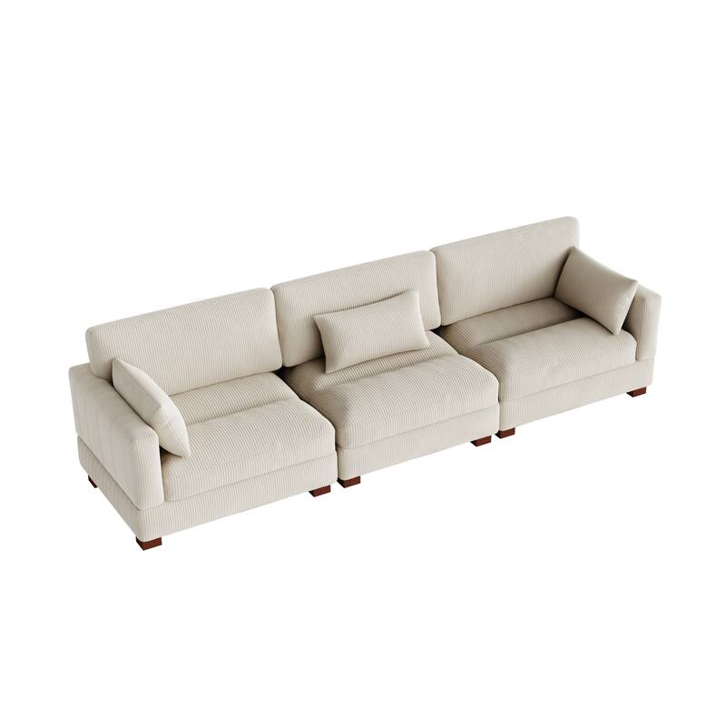Corduroy Modular Sectional Sofa with Ottoman and Pillows