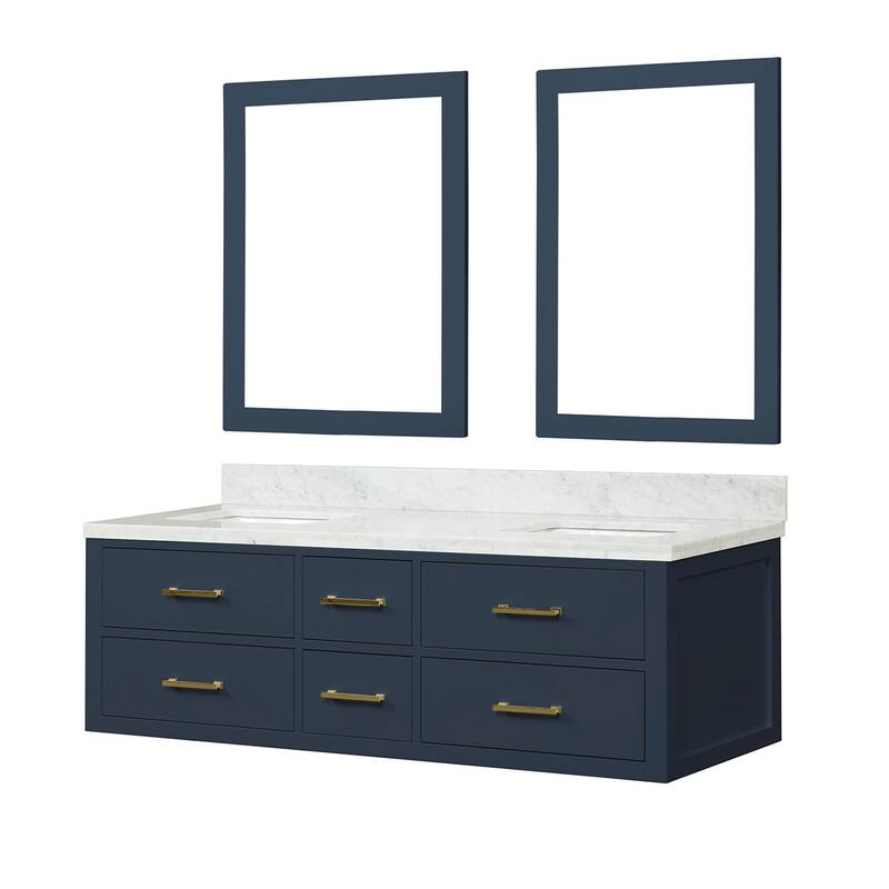 Lexora Castor Double Bath Vanity, Carrara Marble Top, and Mirrors