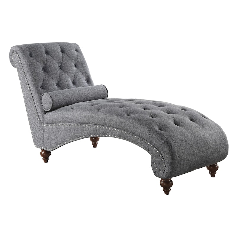 Cagle Chaise Lounge - 69" x 28.5" x 37" - Grey (Silver Nailhead)
