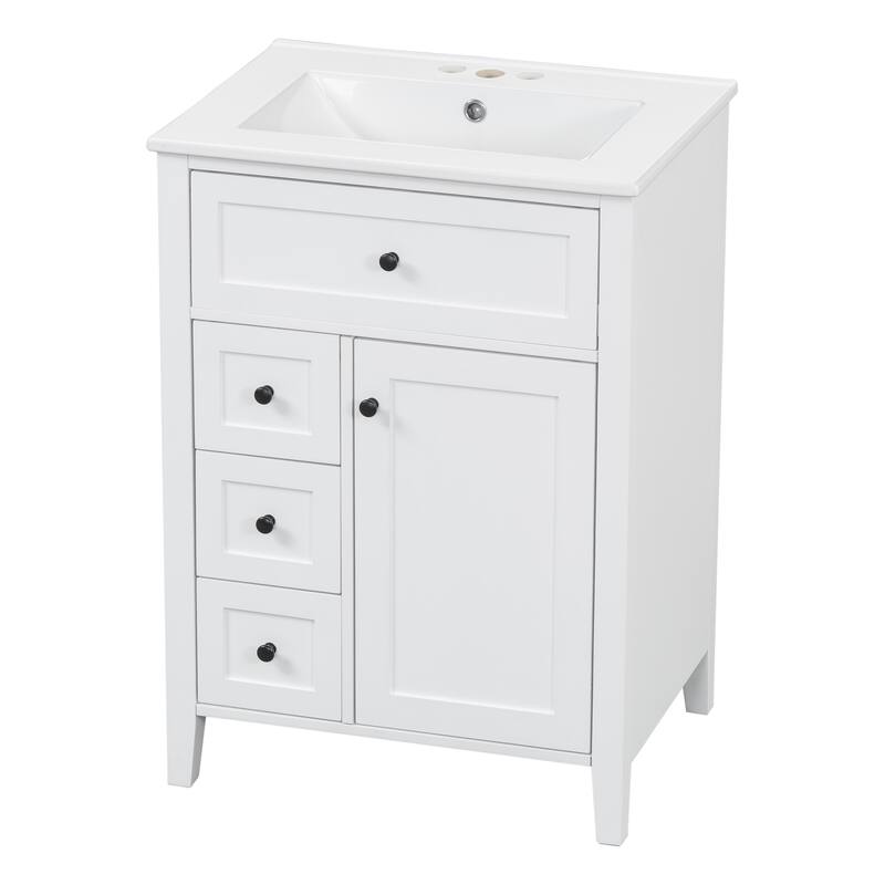 24" Bathroom Vanity With Sink, 3 Drawers & Cabinet With Adjustable Shelves, Modern Design