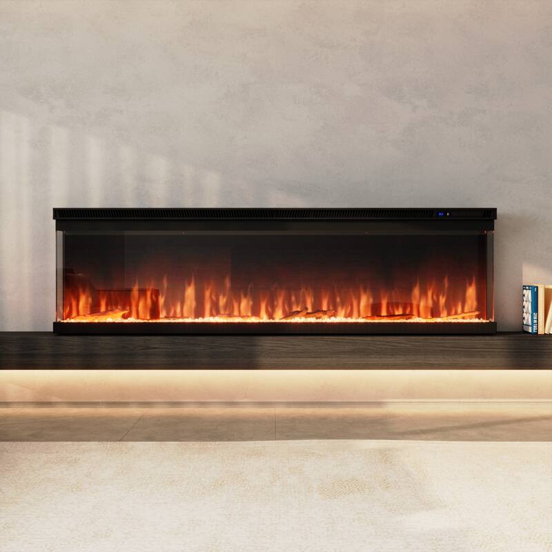 3-Sided Electric Fireplace with 12-Color Flame, Dual Heat Settings 750W/1500W, Smart App & Remote Control – 50/60/70 Inch