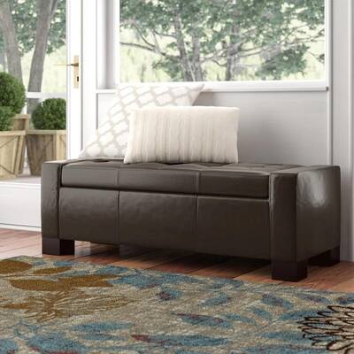 51" Tufted Storage Ottoman Bench with Upholstered Seat, Large Faux Leather Storage Bench for Living Room, Entryway, Bedroom