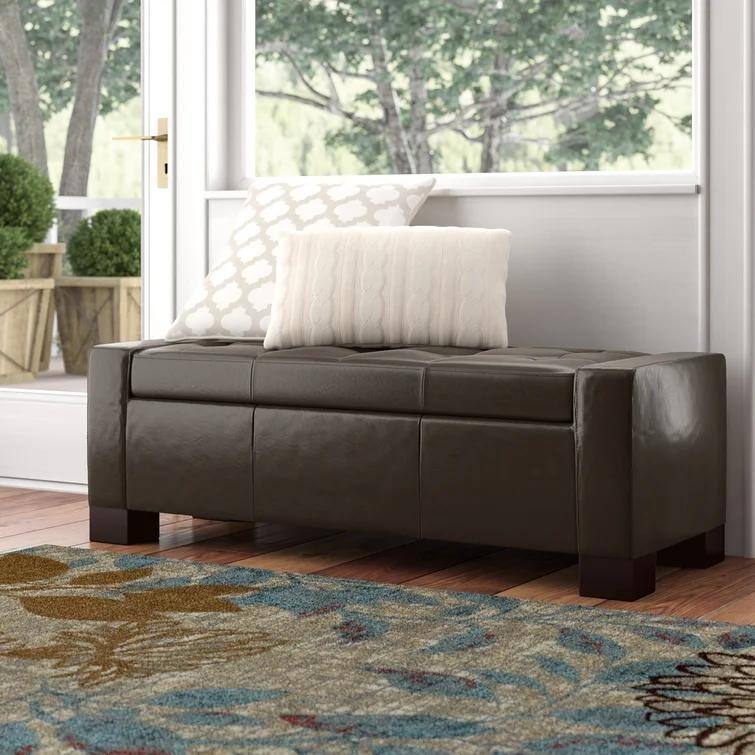 Roomfitters Tufted Faux Leather Storage Ottoman Bench with Armrests, Entryway or Bedroom Seat