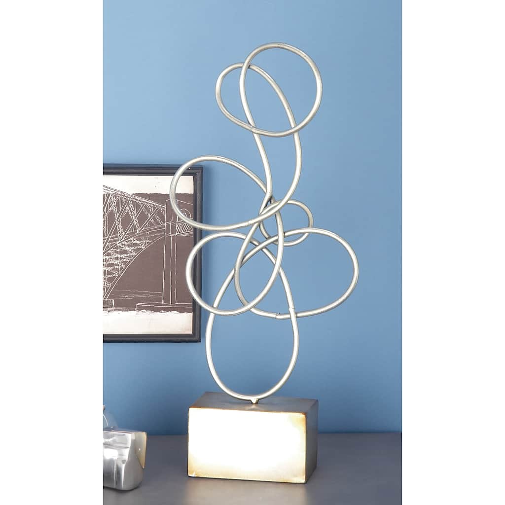 Silver Metal Swirl Abstract Decorative Sculpture - 10 x 4 x 22