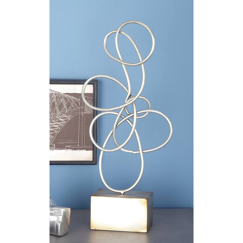 Silver Metal Swirl Abstract Decorative Sculpture - 10 x 4 x 22