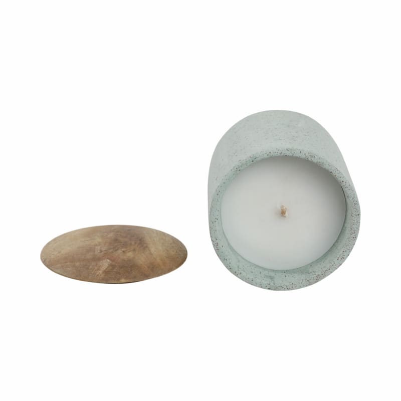 Wood Lid and Textured Pottery Base Decorative Modern Indoor Candle - 4" x 4" x 4"