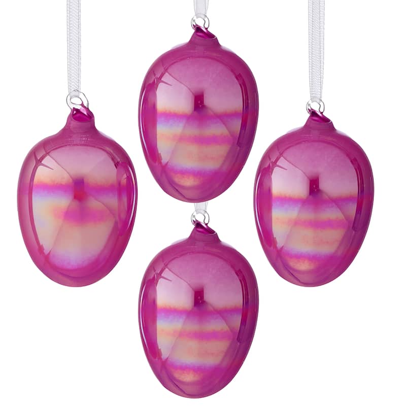 4" Iridescent Glass Egg Ornament Box of 4