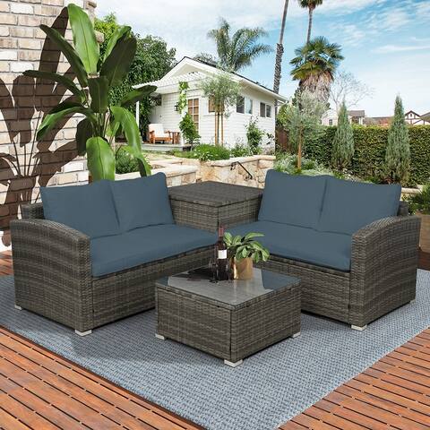 4 PCS Outdoor Cushioned PE Rattan Wicker Sectional Sofa Set Garden Patio Furniture Set