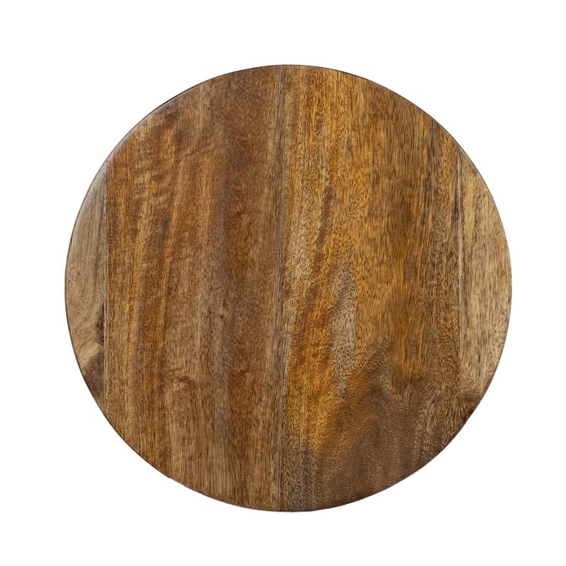 Handcrafted Mango Wood Accent Side Table, 18" Tall, Damru Shape, Dark Finish, Pre-Assembled, Rustic Decor