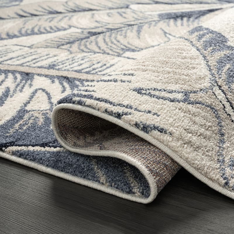 Abani Rugs Sedona SED220A Tropical Leaf Blue Beige Area Rug