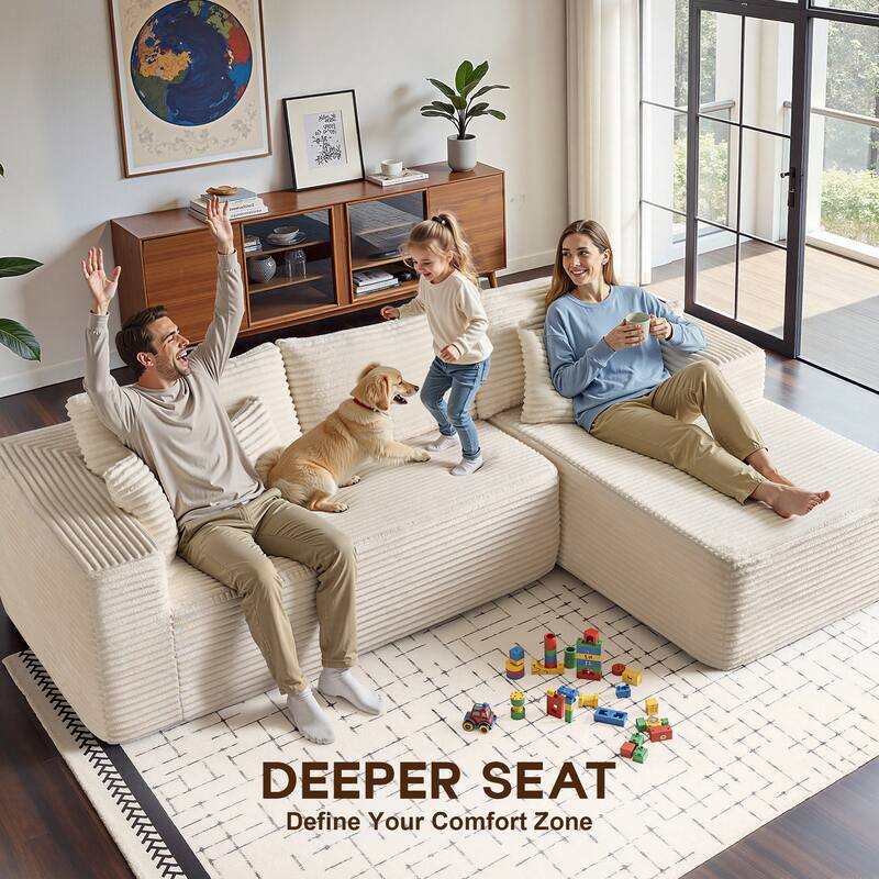 OVIOS All-Foam Plush L-Shaped Sofa​