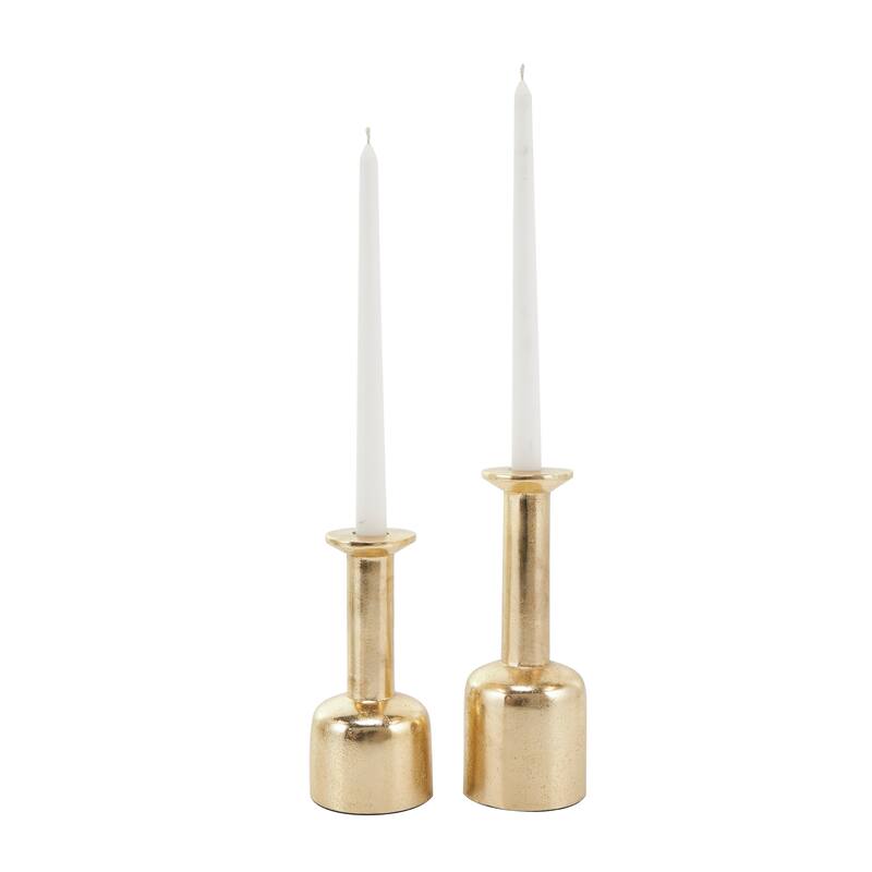 Gold or Silver Aluminum Metal Candle Holder with Rounded Bases (Set of 2)