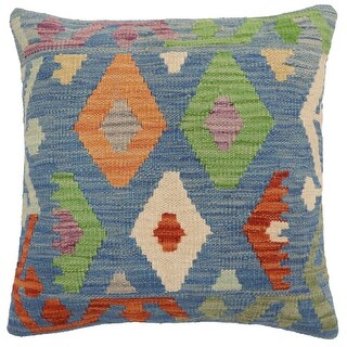 Aqua Geo Flower Print Outdoor Decorative Pillow 18 x 18 in Multi - 18