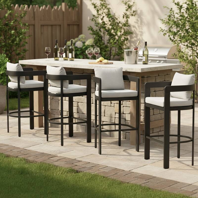 Christopher Knight Home - Vornell Outdoor 41.9"H Iron Frame Bar Stool with Olefin Fabric Upholstery, Cushion & Footrest Set - Grey - Set of 4