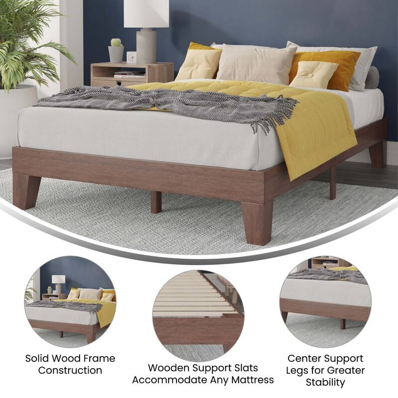 Wood Platform Bed with 14 Wooden Support Slats