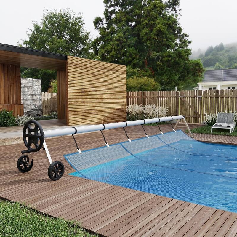 Aluminum Pool Cover Reel 21-ft Easy Crank System Rust-Resistant for Inground Solar Covers - 21FT