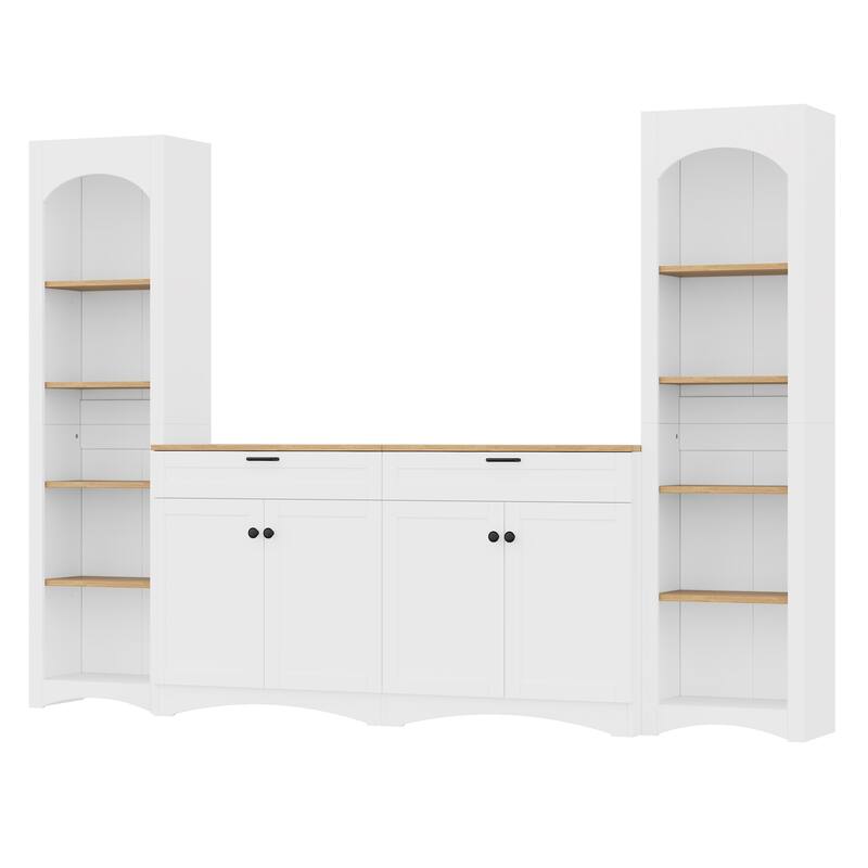 Large TV Stand Display Cabinet Set for TVs Up to 70", Wood Media Console Table Entertainment Center with Cabinet, 2 Drawers