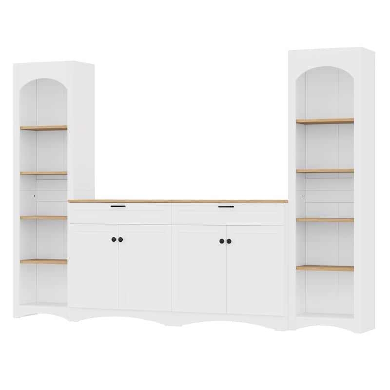 Roomfitters Rustic 3-Piece Entertainment Center for TVs up to 70", Mid-Century TV Stand with Bookshelves and Sideboard Storage