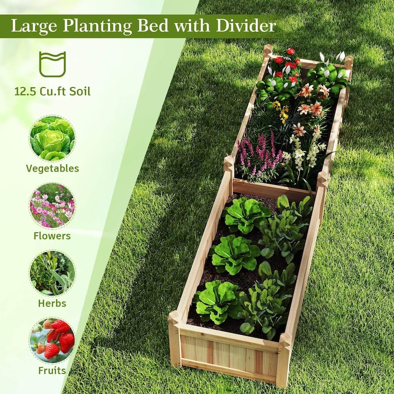 Costway Wooden Raised Garden Bed Outdoor Rectangular Planter Box with - See Details