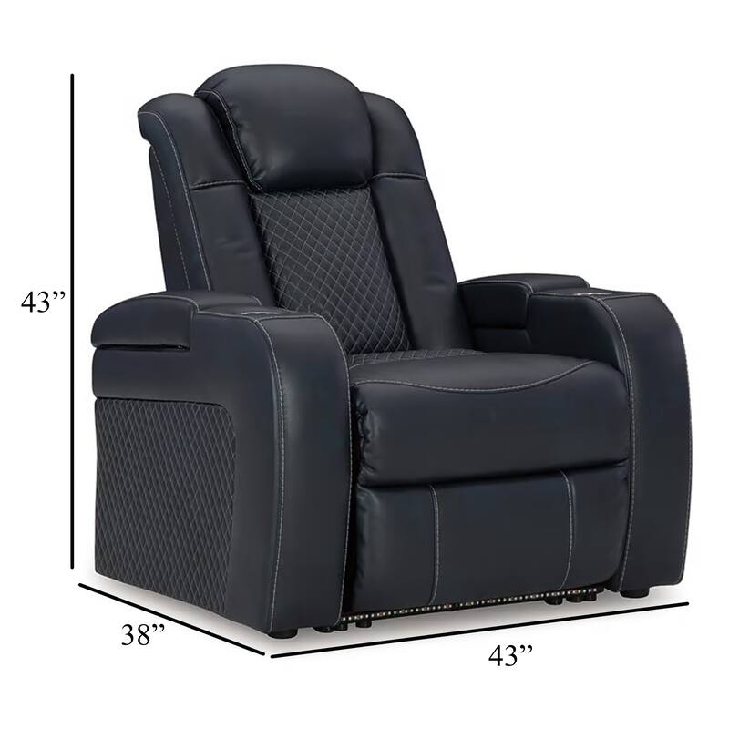 Fynne LED Power Recliner Chair, USB Port, Sapphire Blue Faux Leather
