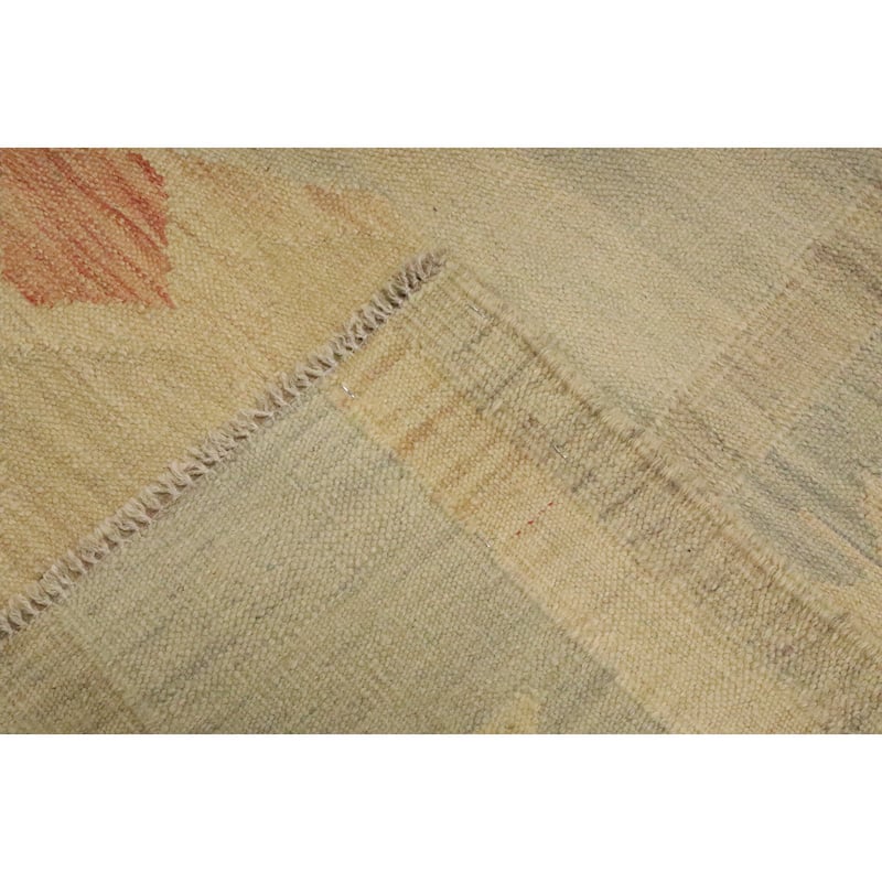Hand Woven Oriental 100% Wool Carpet Southwestern Tribal Beige & Ivories Kilim Area Rug - 8' 8'' X 5' 10''