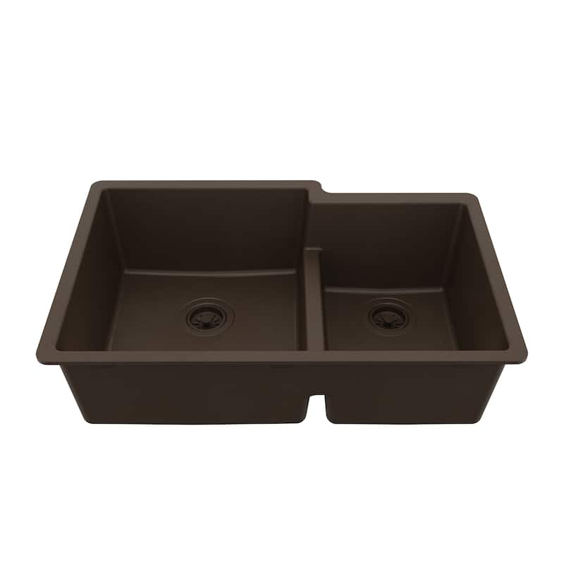 Karran Undermount Large/Small Bowl Quartz Kitchen Sink - 32" x 21.25" x 9" - 32" x 21.25" x 9" - Brown