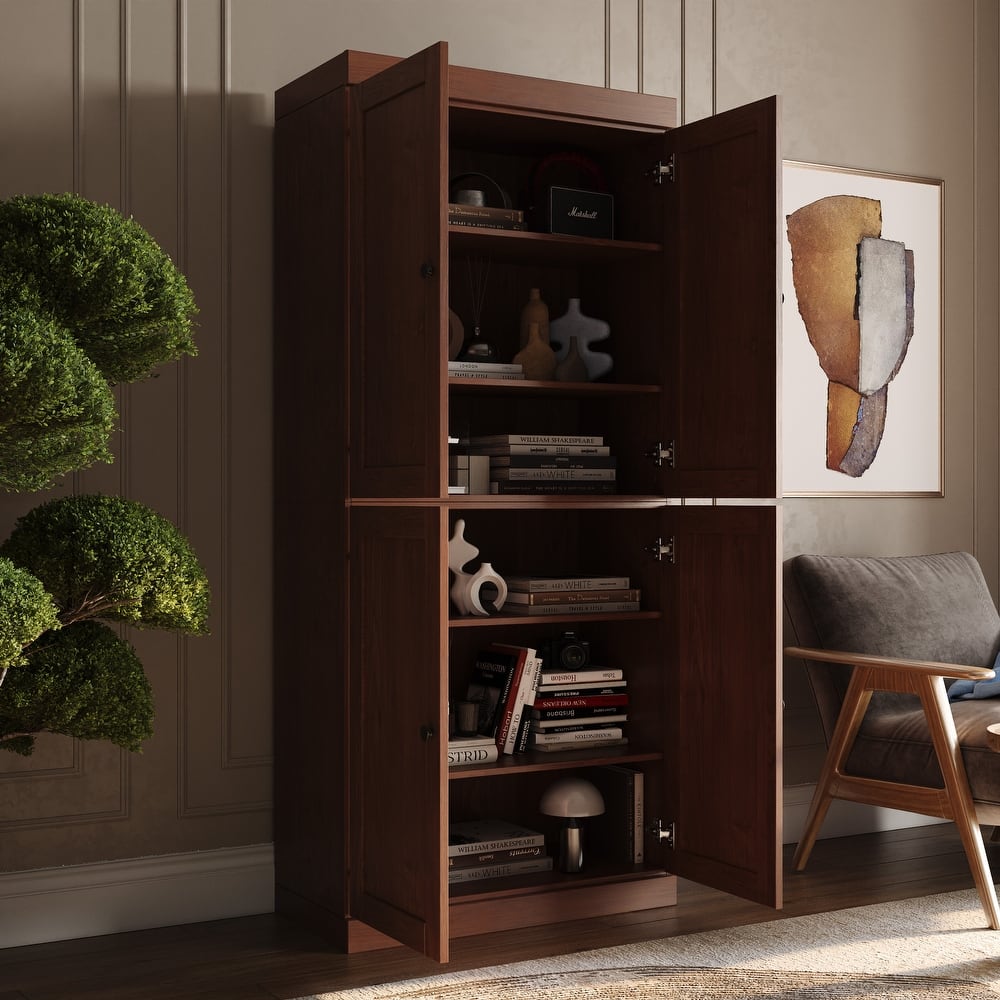 Palace Imports 100% Solid Wood 6-Shelf Bookcase, Shaker Doors, Adjustable Shelves, 32" Wide, 71.5" Tall