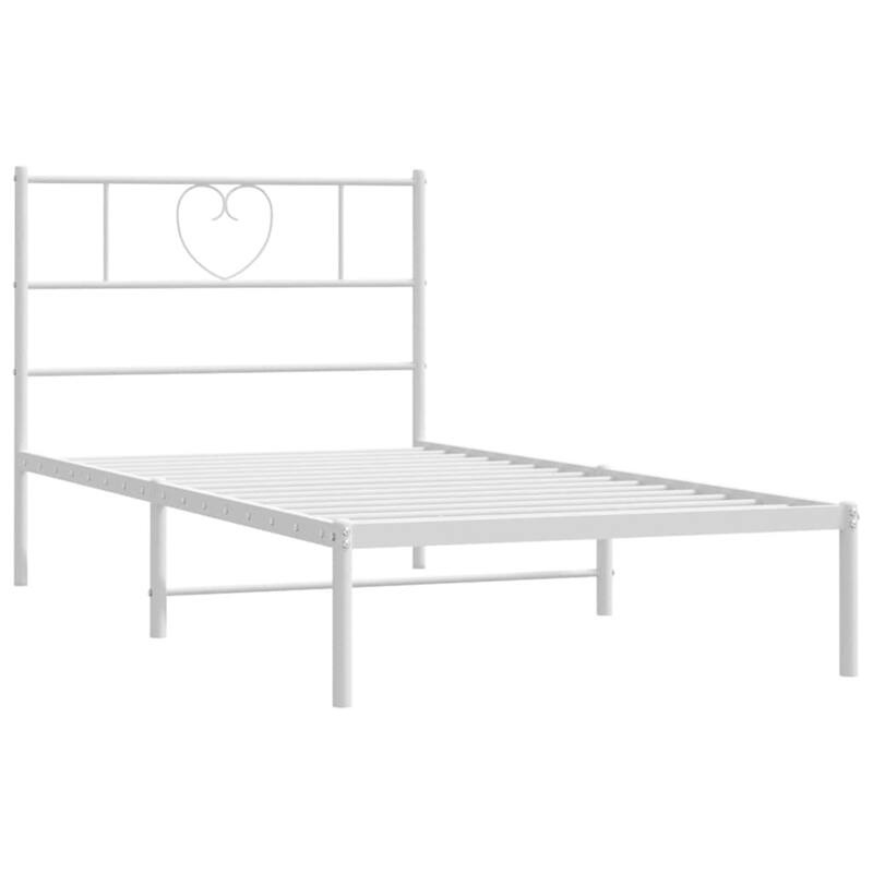 vidaXL Twin Metal Bed Frame with Headboard, White, No Mattress - 77.2" x 41.3" x 35.4"