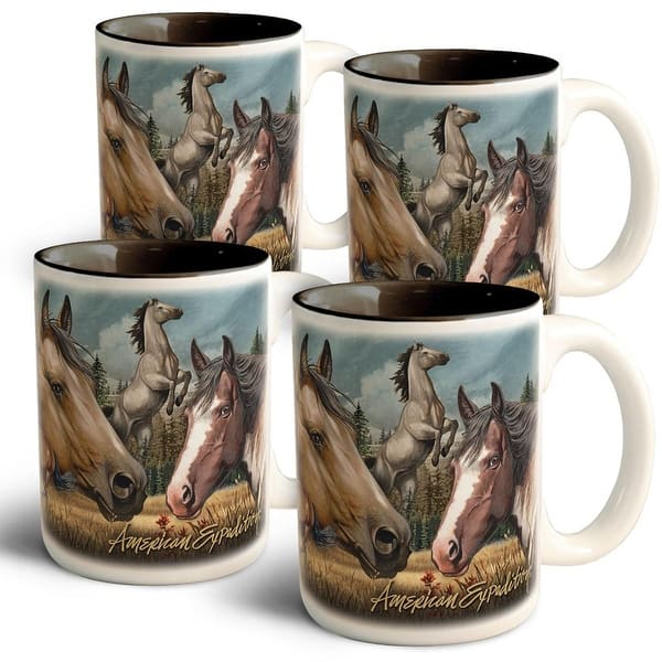 American Expedition Collage Coffee Mugs - Mustang - 4 Set - CMUG-310-4