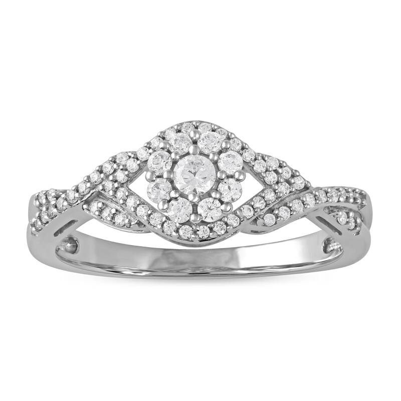 1/3ct TDW Diamond Cluster Engagement Ring in 10k Gold for Women - 9 - White