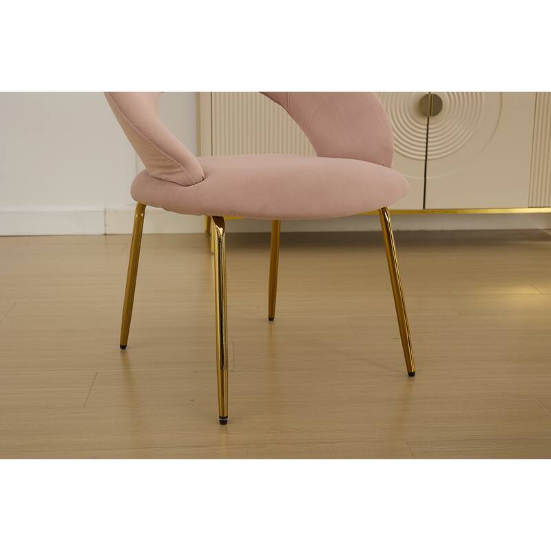 Set of 1 Dining Chairs With Curved Backrest and Golden Metal Legs