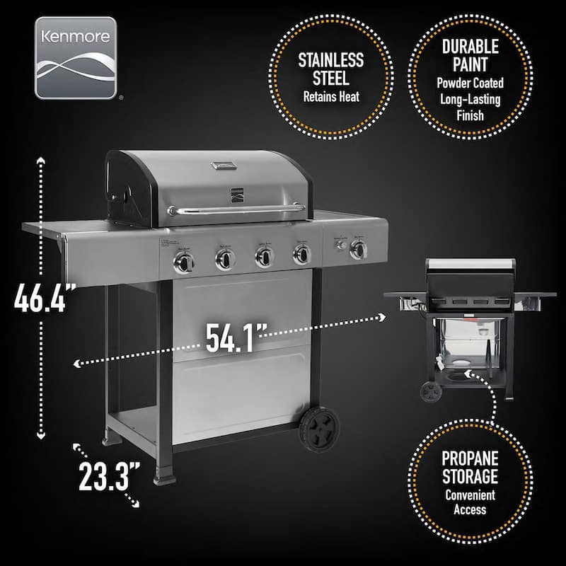 Kenmore 4-Burner Propane Gas Grill with Side Burner in Stainless Steel