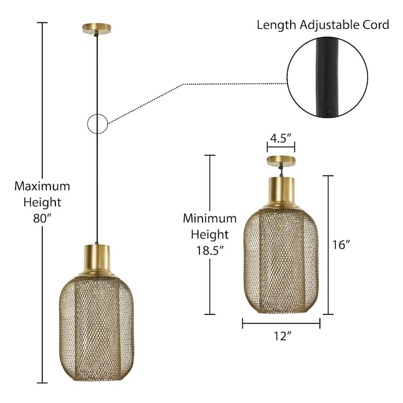 River of Goods Gold Metal Mesh Cylinder 12-Inch Pendant Light with Adjustable Hanging Cord - 12'' x 12'' x 80''