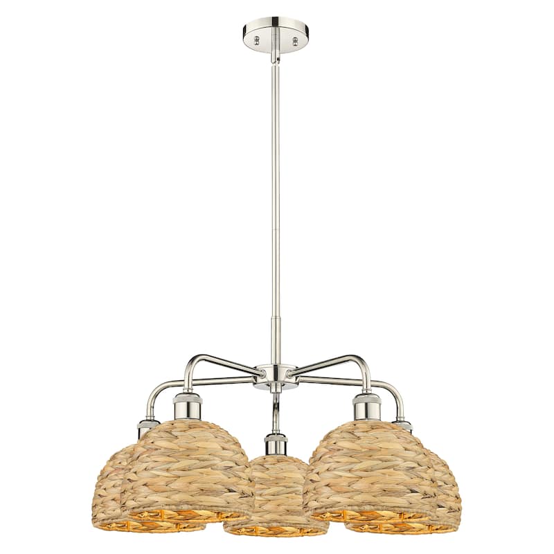 Innovations Lighting Endless Possibilities Ballston - Woven Rattan - 5 Light 27" Stem Hung Chandelier - Polished Nickel