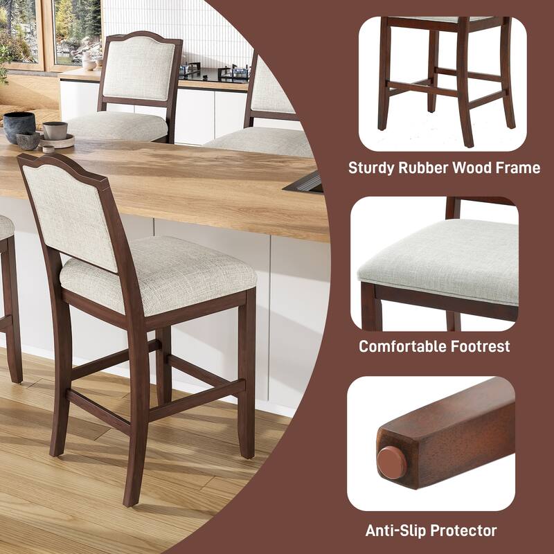 Roomfitters Counter Height Bar Stools Set of 2, Upholstered Bar Chairs with Back, Rubber Wood Frame for Kitchen Island