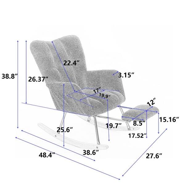 Modern Teddy Fabric Living Room Rocking Chair with Adjustable Footrest