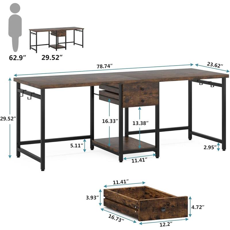 79" Two-Person Industrial Computer Desk