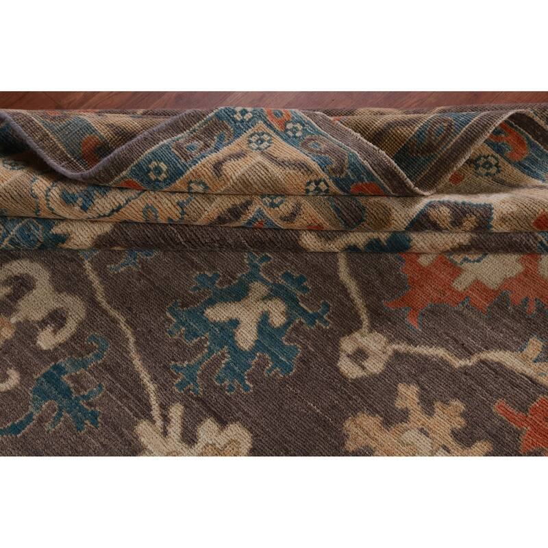 Hand Knotted Oriental 100% Wool Carpet Transitional All-Over Greys & Charcoal Oushak Area Rug - 12' 3'' X 9' 0''