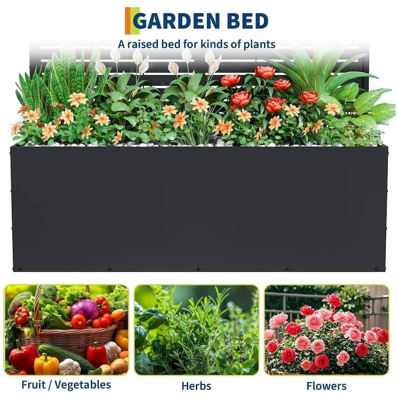 Metal Privacy Screen Planter Box, Raised Garden Bed for Climbing Plants, Veggies, Horizontal Stripes