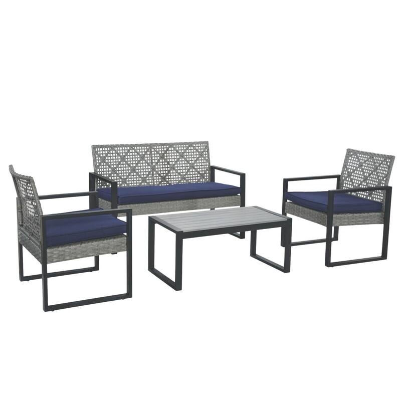 4-Piece Patio Furniture Set Outdoor Balcony Porch Garden Backyard Lawn Furniture Acacia Wood Table Top