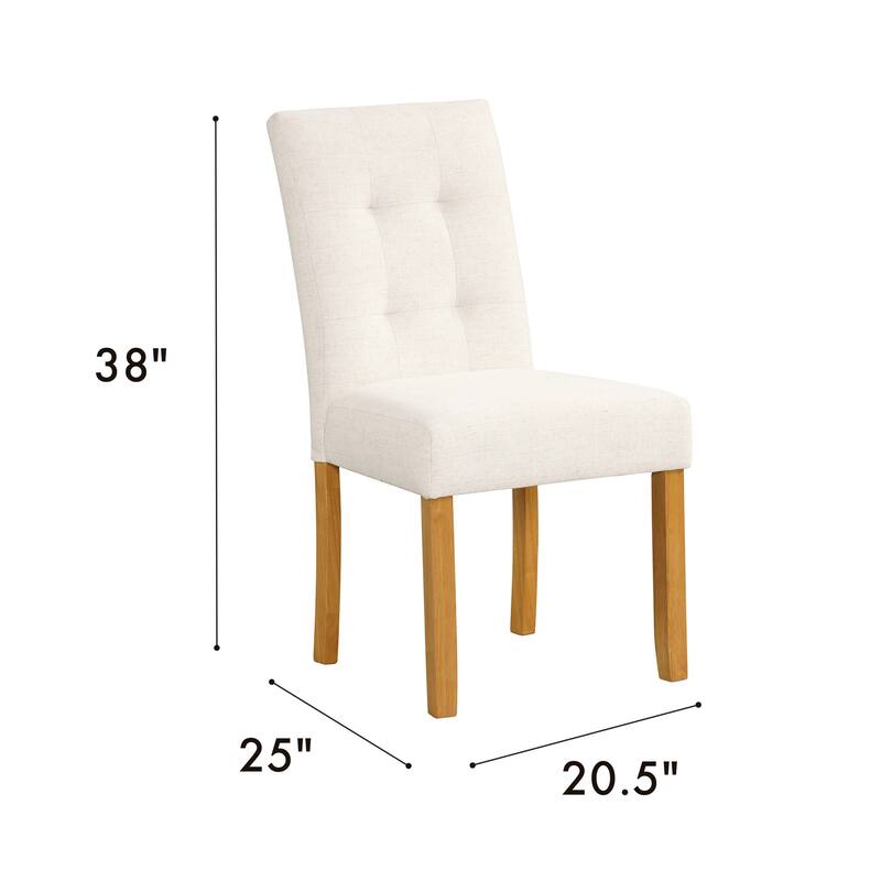 Rei Dining Chair Set of 2, Wood Frame, Cream Linen Woven Textured