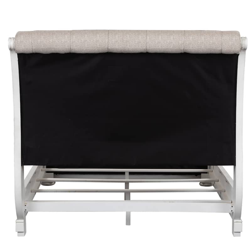 Magnolia Manor Antique White Weathered Bark King California Upholstered Sleigh Bed
