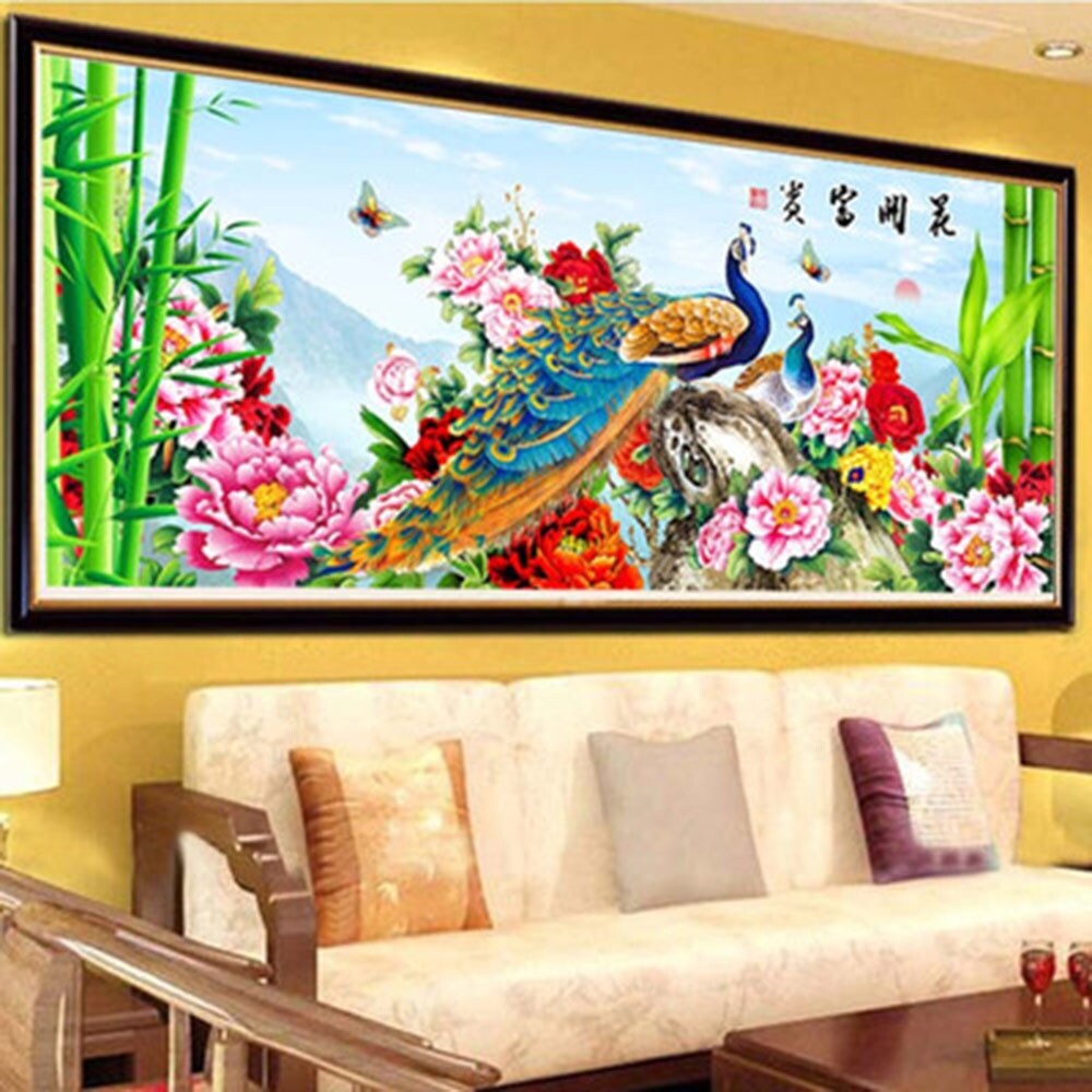 Shop 5d Cross Stitch Fortune Comes With Blooming Flowers Peacock