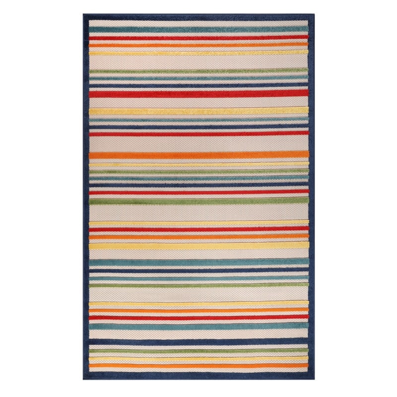 Superior Coastal Stripe Geometric Modern Indoor Outdoor Area Rug
