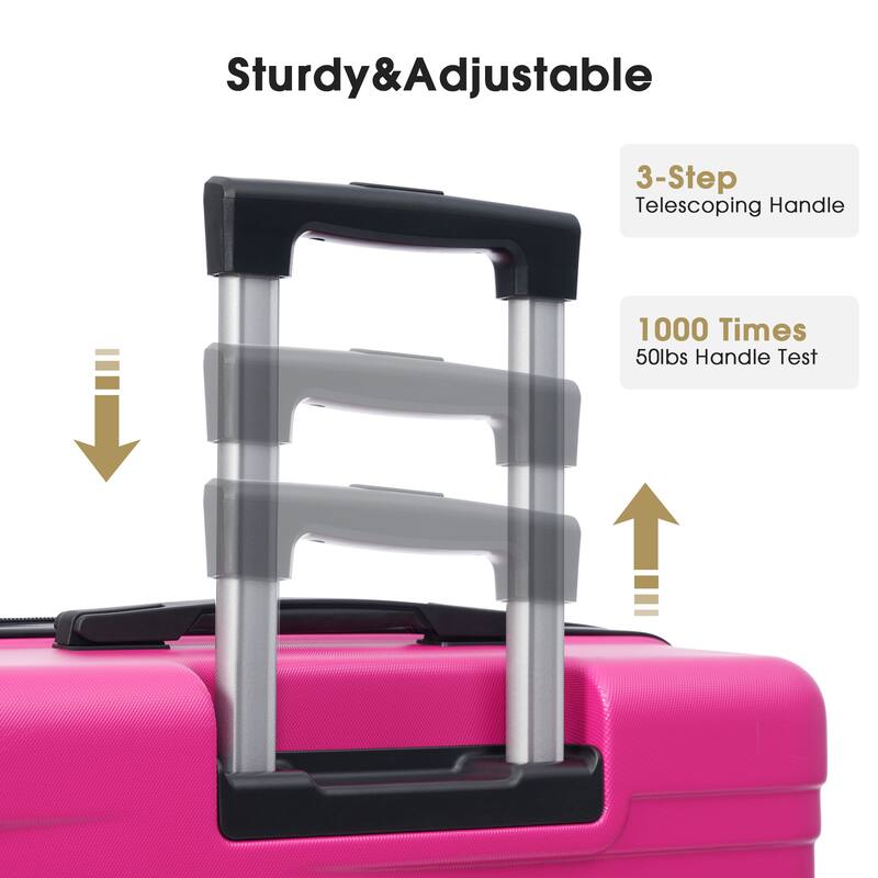 3 Pcs Suitcase Luggage Sets, ABS Hardshell Trunk Sets Lightweight, Pink