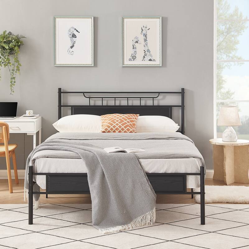 Javlergo Platform Bed Frame with Wooden Headboard Mattress Foundation/No Box Spring Needed