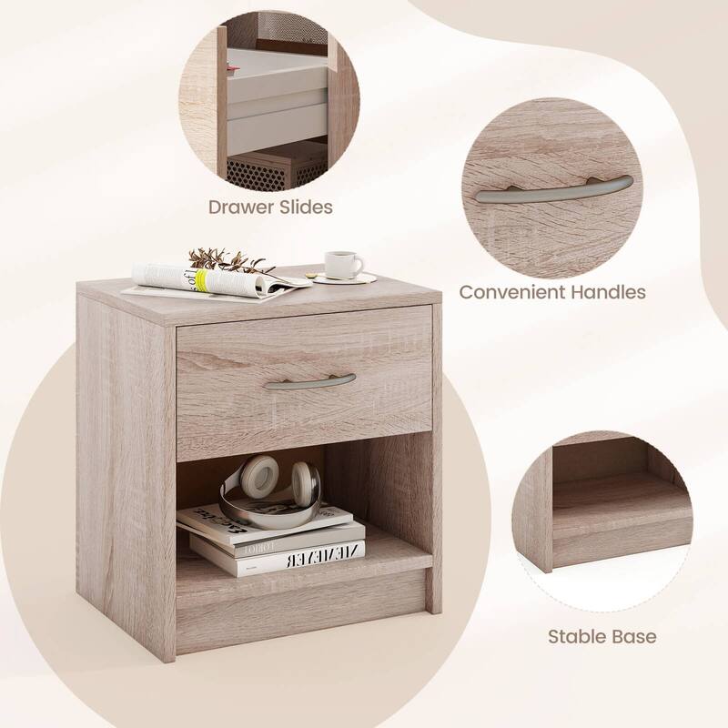 Costway Modern Nightstand Bedside Table with Drawer Open Storage Shelf
