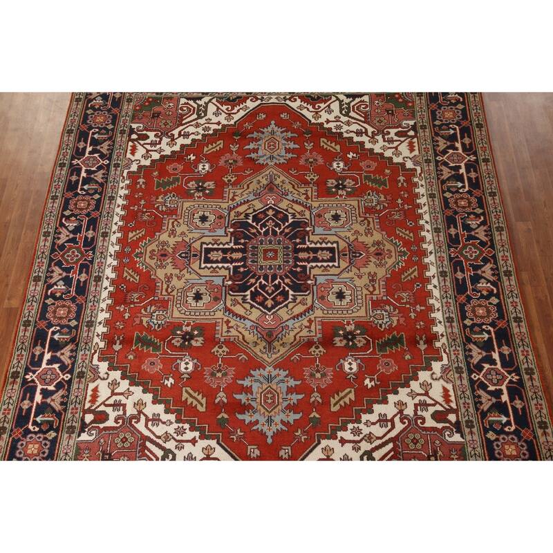 Orange Heriz Serapi Area Rug Handmade Transitional Wool Carpet - 8'11"x 11'8"