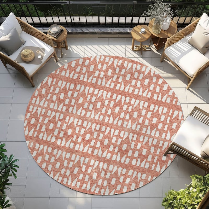Machine Washable Indoor/ Outdoor Contemporary Imprints Chantille Rug - Salmon - 8' x 8'