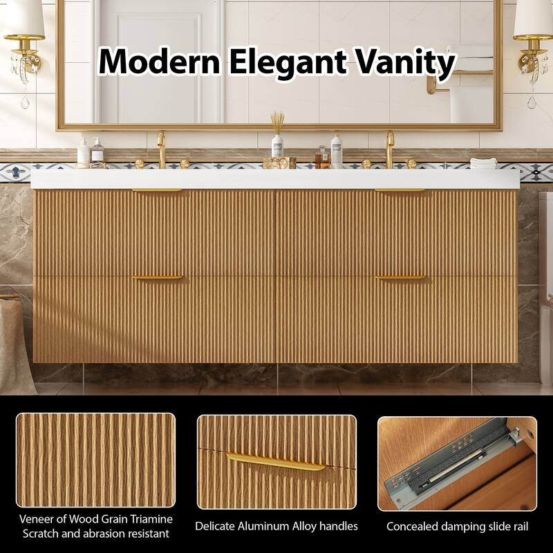 59.3" Double Sink Bathroom Vanity with SMC Top, Soft-Close Drawers & Wall-Mounted Cabinet